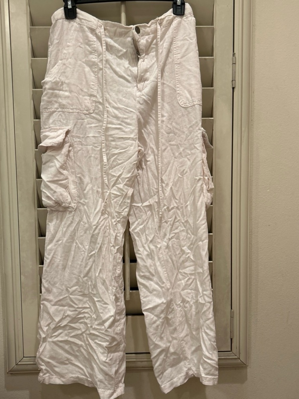 Light Blush Wide-Leg Cargo Pants with Drawstring Waist
